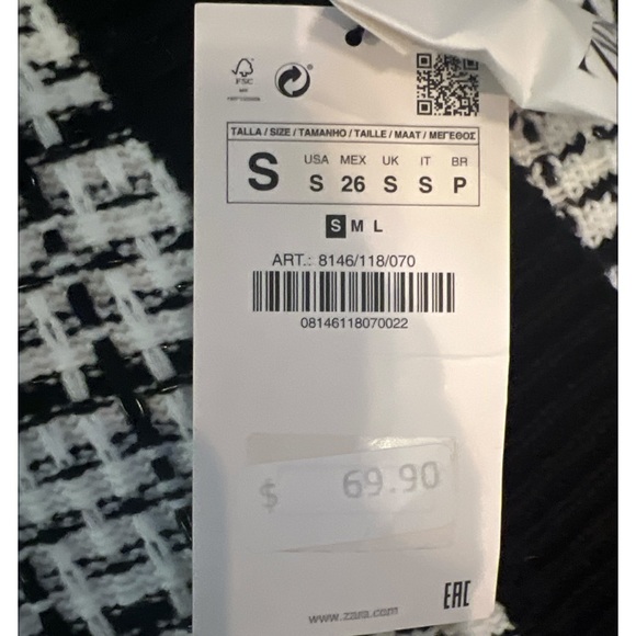 ZARA Tweed Knit Cardigan Black White Gold Button Womens Small NWT - Picture 6 of 8